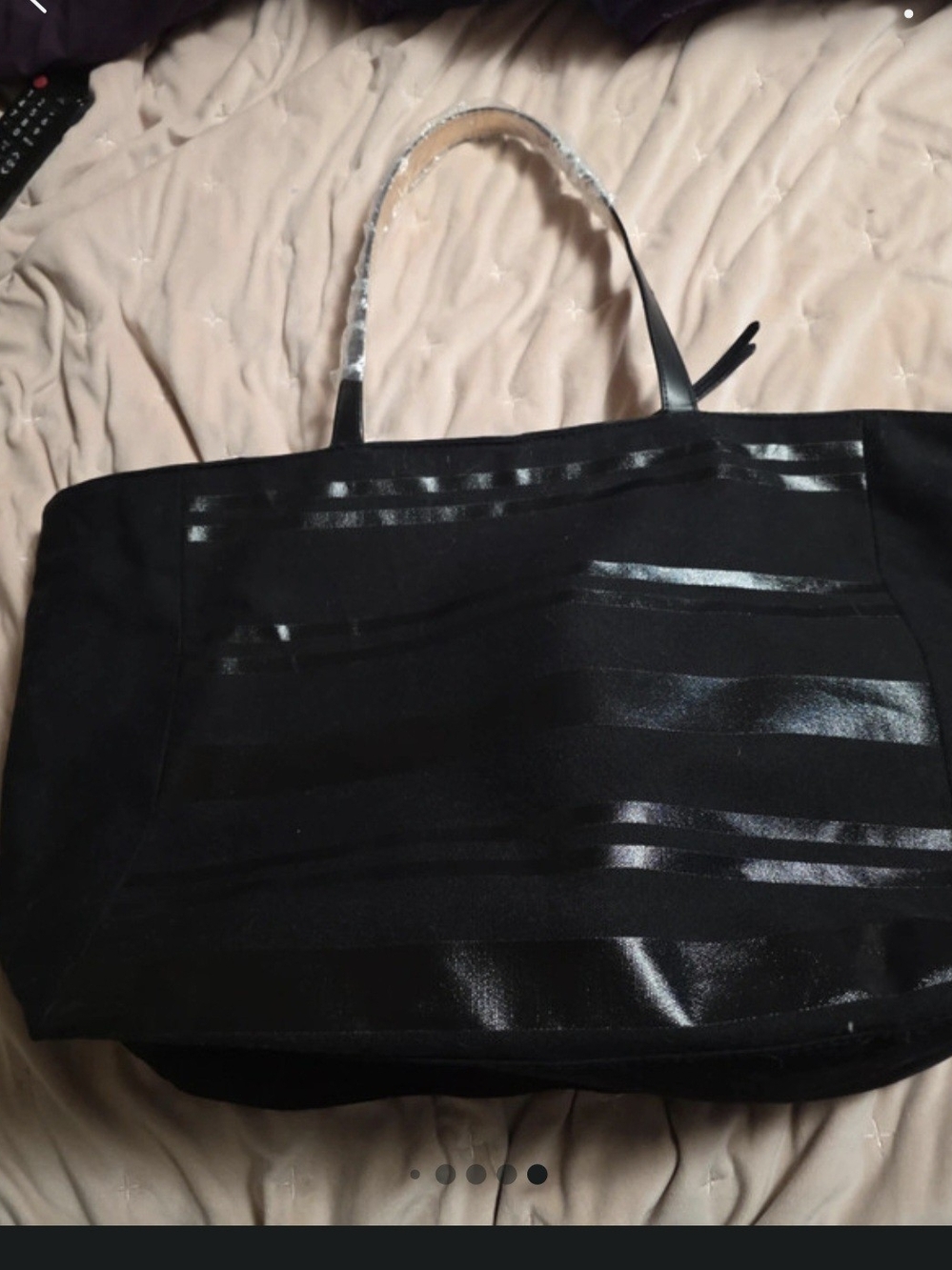 Black Striped Tote Bag - Women's Shoulder Bag